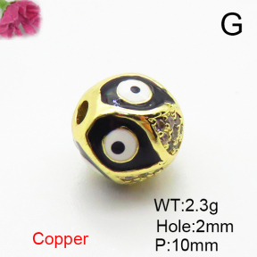 Brass Micro Pave Cubic Zirconia Beads,with Enamel,Ball,Devil's Eye,Plated Gold,10mm,Hole:2mm,about 2.3g/pc,5 pcs/package,XFF00988aaio-L035