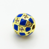 Brass Micro Pave Cubic Zirconia Beads,with Enamel,Ball,Plated Gold,10mm,Hole:2mm,about 2.5g/pc,5 pcs/package,XFF00991vaia-L035