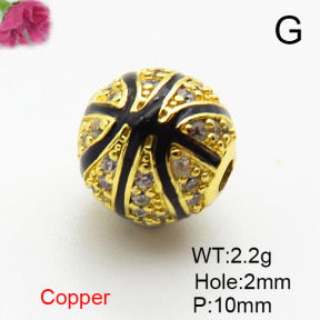 Brass Micro Pave Cubic Zirconia Beads,with Enamel,Ball,Plated Gold,10mm,Hole:2mm,about 2.2g/pc,5 pcs/package,XFF00994vaia-L035