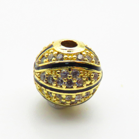 Brass Micro Pave Cubic Zirconia Beads,with Enamel,Ball,Plated Gold,10mm,Hole:2mm,about 2.2g/pc,5 pcs/package,XFF00994vaia-L035