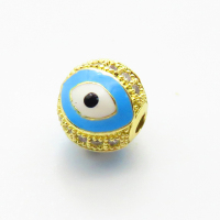 Brass Micro Pave Cubic Zirconia Beads,with Enamel,Ball,Devil's Eye,Plated Gold,10mm,Hole:2mm,about 2.4g/pc,5 pcs/package,XFF00997vaii-L035