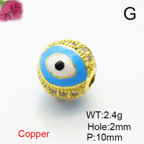 Brass Micro Pave Cubic Zirconia Beads,with Enamel,Ball,Devil's Eye,Plated Gold,10mm,Hole:2mm,about 2.4g/pc,5 pcs/package,XFF00997vaii-L035