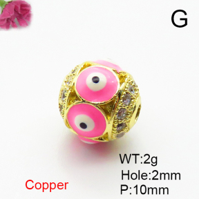 Brass Micro Pave Cubic Zirconia Beads,with Enamel,Ball,Devil's Eye,Plated Gold,10mm,Hole:2mm,about 2g/pc,5 pcs/package,XFF01000aaij-L035