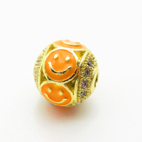 Brass Micro Pave Cubic Zirconia Beads,with Enamel,Ball,Smiley,Plated Gold,10mm,Hole:2mm,about 2.4g/pc,5 pcs/package,XFF01003vaia-L035