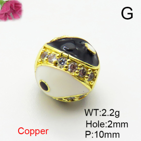 Brass Micro Pave Cubic Zirconia Beads,with Enamel,Ball,Devil's Eye,Plated Gold,10mm,Hole:2mm,about 2.2g/pc,5 pcs/package,XFF01006vaii-L035