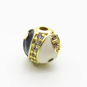 Brass Micro Pave Cubic Zirconia Beads,with Enamel,Ball,Devil's Eye,Plated Gold,10mm,Hole:2mm,about 2.2g/pc,5 pcs/package,XFF01006vaii-L035