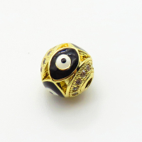 Brass Micro Pave Cubic Zirconia Beads,with Enamel,Ball,Devil's Eye,Plated Gold,10mm,Hole:2mm,about 2.4g/pc,5 pcs/package,XFF01009vaij-L035