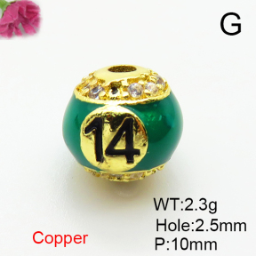 Brass Micro Pave Cubic Zirconia Beads,with Enamel,Ball,Plated Gold,Mixed Color,10mm,Hole:2.5mm,about 2.3g/pc,5 pcs/package,XFF01015aaih-L035