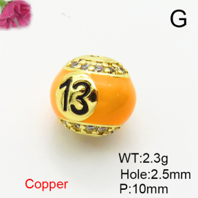 Brass Micro Pave Cubic Zirconia Beads,with Enamel,Ball,Plated Gold,Mixed Color,10mm,Hole:2.5mm,about 2.3g/pc,5 pcs/package,XFF01015aaih-L035
