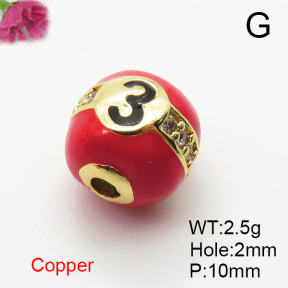 Brass Micro Pave Cubic Zirconia Beads,with Enamel,Ball,Plated Gold,Mixed Color,10mm,Hole:2mm,about 2.3g/pc,5 pcs/package,XFF01023aaho-L035