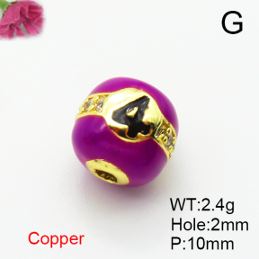 Brass Micro Pave Cubic Zirconia Beads,with Enamel,Ball,Plated Gold,Mixed Color,10mm,Hole:2mm,about 2.3g/pc,5 pcs/package,XFF01023aaho-L035