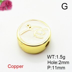 Brass Enamel Beads,Flat Round,with word fe,Plated Gold,11mm,Hole:2mm,about 1.5g/pc,5 pcs/package,XFF01032aahi-L035