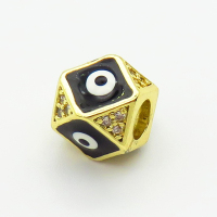 Brass Micro Pave Cubic Zirconia Beads,with Enamel,Diamond Bead,Devil's Eye,Plated Gold,9mm,Hole:4mm,about 2.1g/pc,5 pcs/package,XFF01041aaij-L035