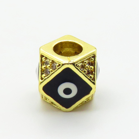 Brass Micro Pave Cubic Zirconia Beads,with Enamel,Diamond Bead,Devil's Eye,Plated Gold,9mm,Hole:4mm,about 2.1g/pc,5 pcs/package,XFF01041aaij-L035