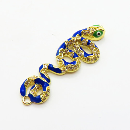 Brass Micro Pave Cubic Zirconia Links Connectors,with Enamel,Snake,Plated Gold,40x14mm,Hole:2mm,about 3.6g/pc,5 pcs/package,XFL02293baka-L035