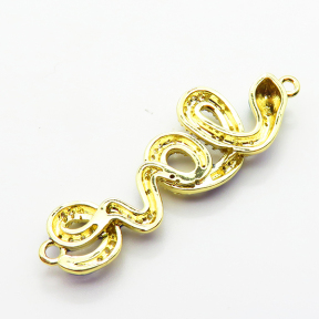 Brass Micro Pave Cubic Zirconia Links Connectors,with Enamel,Snake,Plated Gold,40x14mm,Hole:2mm,about 3.6g/pc,5 pcs/package,XFL02293baka-L035