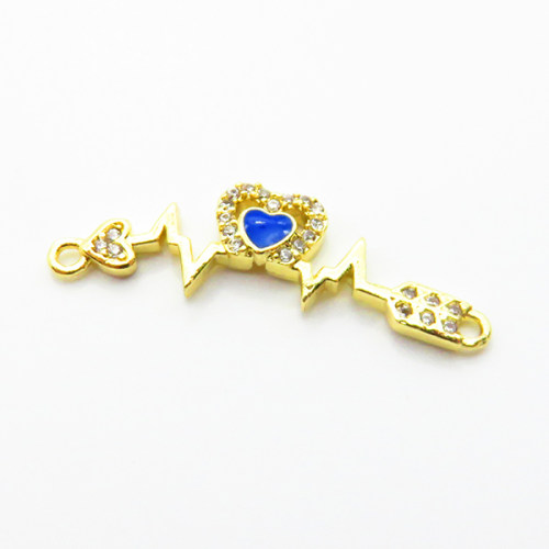Brass Micro Pave Cubic Zirconia Links Connectors,with Enamel,Heart,Plated Gold,9x25mm,Hole:2mm,about 1.2g/pc,5 pcs/package,XFL02299vaii-L035