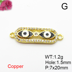 Brass Micro Pave Cubic Zirconia Links Connectors,with Enamel,Rectangle,Devil's Eye,Plated Gold,7x20mm,Hole:1.5mm,about 1.2g/pc,5 pcs/package,XFL02308aaim-L035