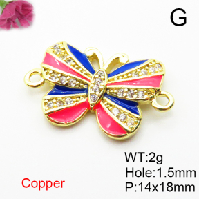 Brass Micro Pave Cubic Zirconia Links Connectors,with Enamel,Butterfly,Plated Gold,14x18mm,Hole:1.5mm,about 2g/pc,5 pcs/package,XFL02311vaii-L035