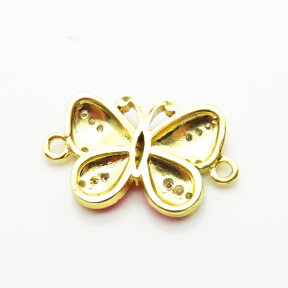 Brass Micro Pave Cubic Zirconia Links Connectors,with Enamel,Butterfly,Plated Gold,14x18mm,Hole:1.5mm,about 2g/pc,5 pcs/package,XFL02311vaii-L035