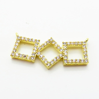 Brass Micro Pave Cubic Zirconia Links Connectors,Three squares,Plated Gold,13x28mm,Hole:1.5mm,about 1.8g/pc,5 pcs/package,XFL02320avja-L035