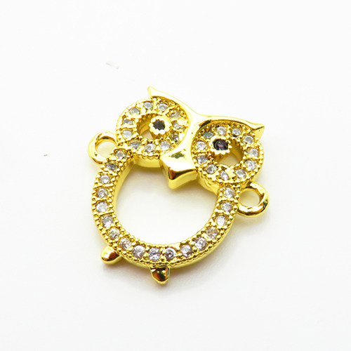 Brass Micro Pave Cubic Zirconia Links Connectors,Owl,Plated Gold,17x14mm,Hole:1.5mm,about 1.9g/pc,5 pcs/package,XFL02332vail-L035