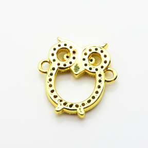 Brass Micro Pave Cubic Zirconia Links Connectors,Owl,Plated Gold,17x14mm,Hole:1.5mm,about 1.9g/pc,5 pcs/package,XFL02332vail-L035