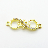 Brass Micro Pave Cubic Zirconia Links Connectors,Infinity,Plated Gold,7x18mm,Hole:1.5mm,about 0.7g/pc,5 pcs/package,XFL02335aahj-L035