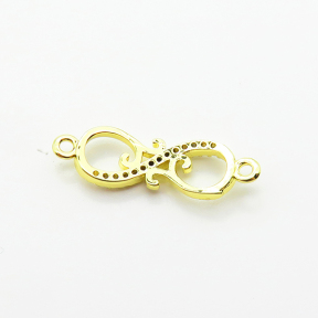 Brass Micro Pave Cubic Zirconia Links Connectors,Infinity,Plated Gold,7x18mm,Hole:1.5mm,about 0.7g/pc,5 pcs/package,XFL02335aahj-L035