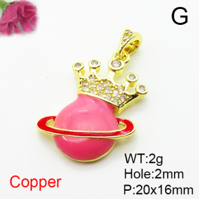 Brass Micro Pave Cubic Zirconia Pendants,with Enamel,Crown,Plated Gold,Mixed Color,20x16mm,Hole:2mm,about 2g/pc,5 pcs/package,XFPC04803vaii-L035