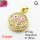 Brass Micro Pave Cubic Zirconia Pendants,with Enamel,Round,Human Face,Plated Gold,Pink,15mm,Hole:2mm,about 2g/pc,5 pcs/package,XFPC04809vail-L035