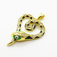 Brass Micro Pave Cubic Zirconia Pendants,with Enamel,Snake,Plated Gold,28x22mm,Hole:2mm,about 3.3g/pc,5 pcs/package,XFPC04811aajh-L035