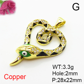 Brass Micro Pave Cubic Zirconia Pendants,with Enamel,Snake,Plated Gold,28x22mm,Hole:2mm,about 3.3g/pc,5 pcs/package,XFPC04811aajh-L035