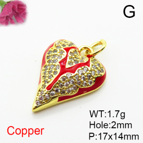 Brass Micro Pave Cubic Zirconia Pendants,with Enamel,Heart,Plated Gold,17x14mm,Hole:2mm,about 1.7g/pc,5 pcs/package,XFPC04817aaji-L035