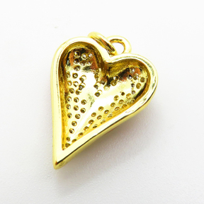 Brass Micro Pave Cubic Zirconia Pendants,with Enamel,Heart,Plated Gold,17x14mm,Hole:2mm,about 1.7g/pc,5 pcs/package,XFPC04817aaji-L035