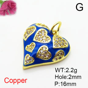 Brass Micro Pave Cubic Zirconia Pendants,with Enamel,Heart,Plated Gold,16mm,Hole:2mm,about 2.2g/pc,5 pcs/package,XFPC04820avja-L035