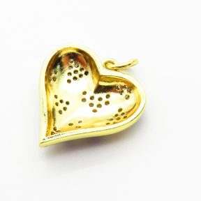 Brass Micro Pave Cubic Zirconia Pendants,with Enamel,Heart,Plated Gold,16mm,Hole:2mm,about 2.2g/pc,5 pcs/package,XFPC04820avja-L035