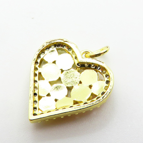 Brass Micro Pave Cubic Zirconia Pendants,with Enamel,Heart,Plated Gold,17x16mm,Hole:2mm,about 1.8g/pc,5 pcs/package,XFPC04823avja-L035