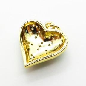 Brass Micro Pave Cubic Zirconia Pendants,with Enamel,Heart,Plated Gold,17mm,Hole:2mm,about 2.5g/pc,5 pcs/package,XFPC04829aaio-L035
