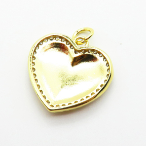 Brass Micro Pave Cubic Zirconia Pendants,with Enamel,Heart,Plated Gold,16x18mm,Hole:2mm,about 1.9g/pc,5 pcs/package,XFPC04832vaii-L035