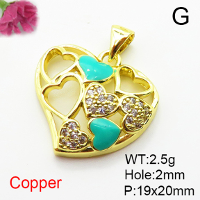 Brass Micro Pave Cubic Zirconia Pendants,with Enamel,Heart,Plated Gold,19x20mm,Hole:2mm,about 2.5g/pc,5 pcs/package,XFPC04835vaii-L035