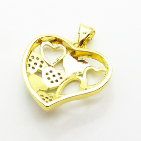 Brass Micro Pave Cubic Zirconia Pendants,with Enamel,Heart,Plated Gold,19x20mm,Hole:2mm,about 2.5g/pc,5 pcs/package,XFPC04835vaii-L035