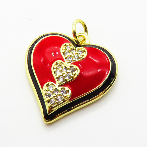 Brass Micro Pave Cubic Zirconia Pendants,with Enamel,Heart,Plated Gold,18mm,Hole:2mm,about 2.2g/pc,5 pcs/package,XFPC04841vaii-L035
