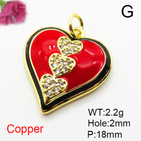 Brass Micro Pave Cubic Zirconia Pendants,with Enamel,Heart,Plated Gold,18mm,Hole:2mm,about 2.2g/pc,5 pcs/package,XFPC04841vaii-L035