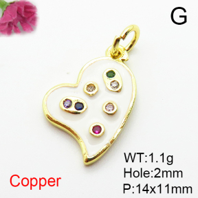 Brass Micro Pave Cubic Zirconia Pendants,with Enamel,Heart,Plated Gold,14x11mm,Hole:2mm,about 1.1g/pc,5 pcs/package,XFPC04844aahj-L035