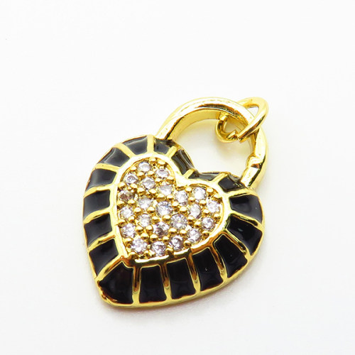 Brass Micro Pave Cubic Zirconia Pendants,with Enamel,Lock,Plated Gold,20x15mm,Hole:6mm,about 2.6g/pc,5 pcs/package,XFPC04847aaij-L035