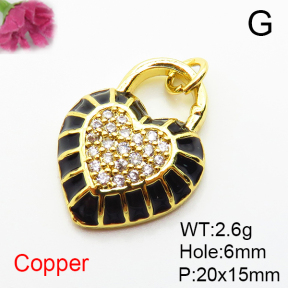Brass Micro Pave Cubic Zirconia Pendants,with Enamel,Lock,Plated Gold,20x15mm,Hole:6mm,about 2.6g/pc,5 pcs/package,XFPC04847aaij-L035