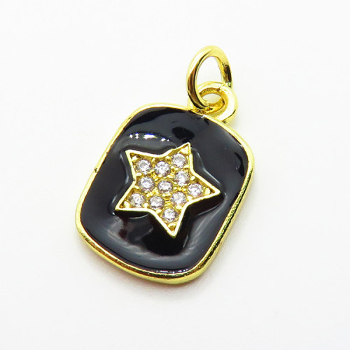 Brass Micro Pave Cubic Zirconia Pendants,with Enamel,Rectangle,Star,Plated Gold,13x11mm,Hole:2mm,about 1.2g/pc,5 pcs/package,XFPC04856aahm-L035