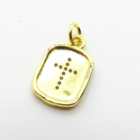 Brass Micro Pave Cubic Zirconia Pendants,with Enamel,Rectangle,Cross,Plated Gold,13x11mm,Hole:2mm,about 1.2g/pc,5 pcs/package,XFPC04862aahm-L035