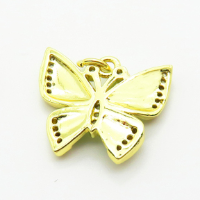 Brass Micro Pave Cubic Zirconia Pendants,with Enamel,Butterfly,Plated Gold,16x17mm,Hole:2mm,about 1.9g/pc,5 pcs/package,XFPC04865vaii-L035